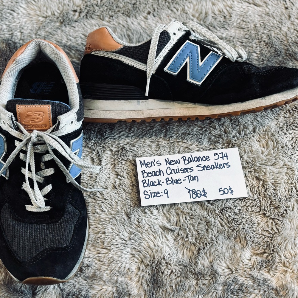 New Balance 574 Sneakers - Black, Blue, Tan
